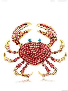 Large Red Crab Pin Brooch | Coastal Ocean Summer Beach Jewelry | Statement